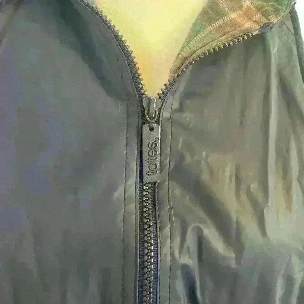 Totes Women's PVC Navy Blue Coat Jacket With Hood Full Zip Size S Raingear